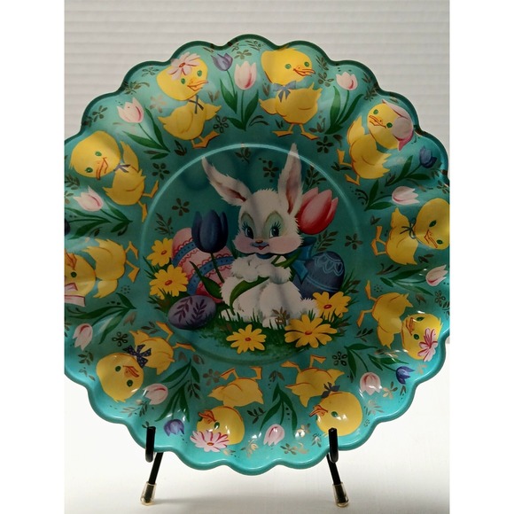 Other - Vintage 1970s Easter Bunny Eggs Chicks Plastic Serving Bowl Scalloped Edges 10"